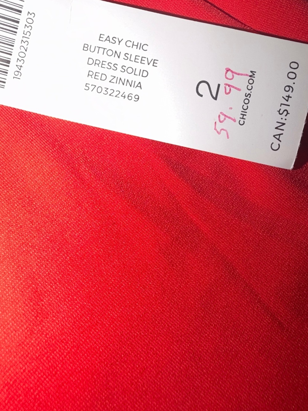 NWT Chico's Bright Red V-Neck Midi Dress Size 2 Which Is Large/12 - Picture 8 of 13